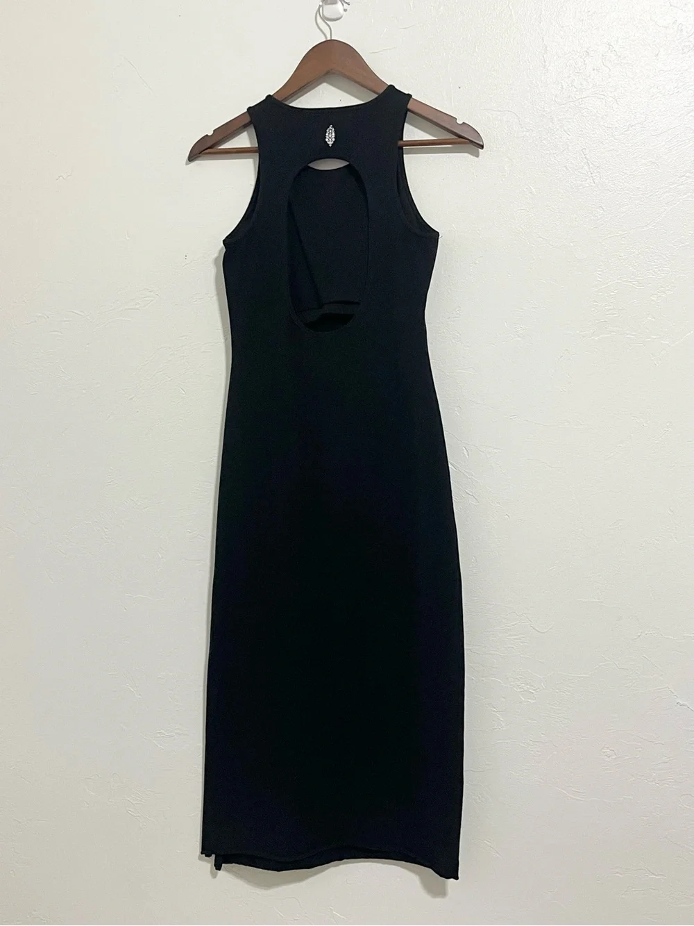 Free People Black Sleeveless Midi Tank Dress Racerback Back Out Size M